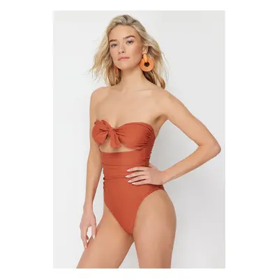 Trendyol Tile Strapless Cut Out/Windowed Hipster Swimsuit