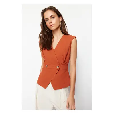 Trendyol Tile Woven Bone Button Detailed Double Breasted Blouse