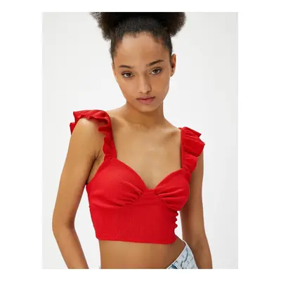 Koton Crop Top Frilly Sweetheart Collar Textured Straps