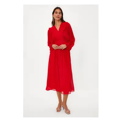 Trendyol Red Minimal Patterned Chiffon Lined Woven Dress