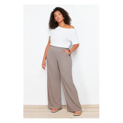 Trendyol Curve Brown Wide Cut Knitted Trousers