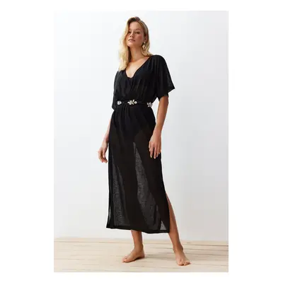 Trendyol Black Maxi Knitted Slit Beach Dress