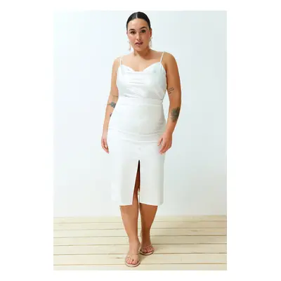 Trendyol Curve White High Waist Woven Bridal Pencil Skirt