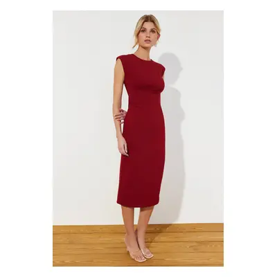 Trendyol Burgundy Fitted Midi Pencil Skirt Woven Dress