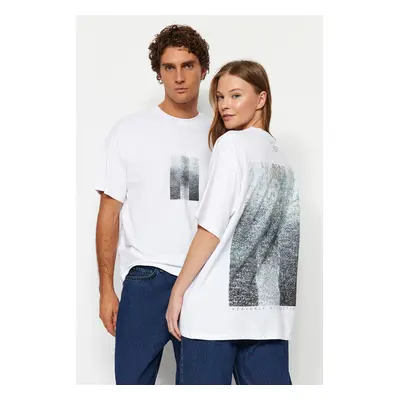 Trendyol White*002 Unisex Oversize Devrim Erbil Printed Knitted T-Shirt