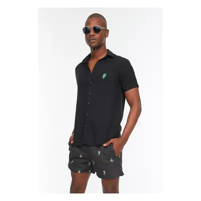 Trendyol Black Short Length Tropical Swim Shorts