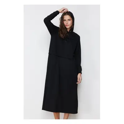 Trendyol Black Oversize Hooded Knitted Sweatshirt Dress