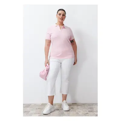 Trendyol Curve Pink Polo Neck Knitted T-shirt