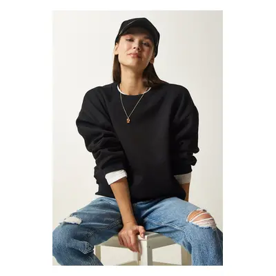 Happiness İstanbul Women's Black Raised Basic Sweatshirt