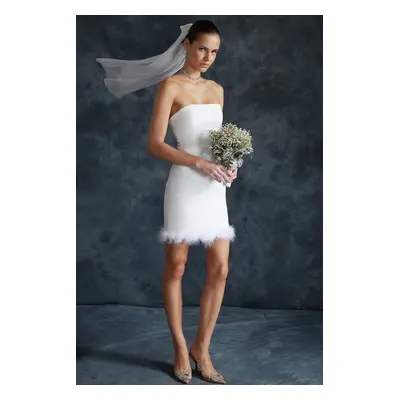 Trendyol Bridal White Fitted Otrique Woven Short Wedding/Wedding Elegant Evening Dress