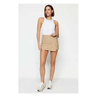 Trendyol Mink Tie and Eyelet Detail Woven Shorts Skirt