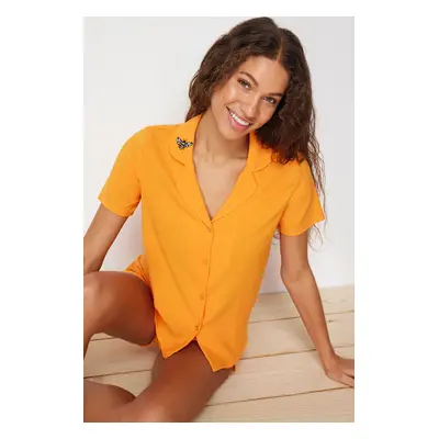 Trendyol Yellow Bee Embroidered Woven Pajamas Set