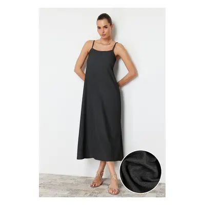 Trendyol Anthracite Plain Midi Strappy Shift/Plain Maxi Knit Dress