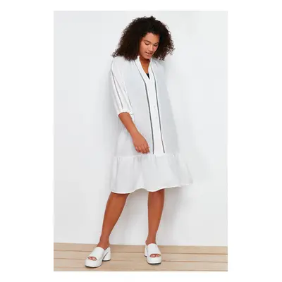 Trendyol Curve White V-Neck Flounce Hem Button Detailed Beach Dress