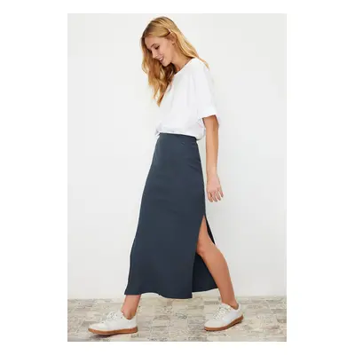 Trendyol Light Anthracite Slit Detail Fitted High Waist Ribbed Flexible Maxi Knitted Skirt