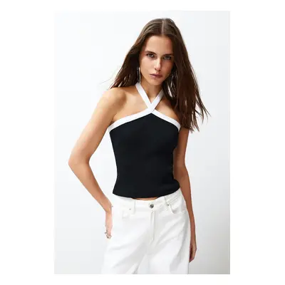 Trendyol Black Color Blocked Barbell Ribbed Stretchy Knitted Blouse