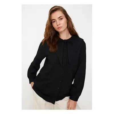 Trendyol Black Big Collar Crinkle Woven Shirt