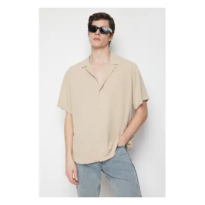 Trendyol Stone Oversize Fit Summer Short Sleeve Linen Look Shirt