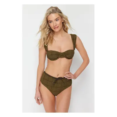 Trendyol Textured High Waist Regular Bikini Bottom with Khaki Accessories