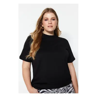 Trendyol Curve Black Boyfriend Ribbed Collar 100% Cotton Knitted T-shirt