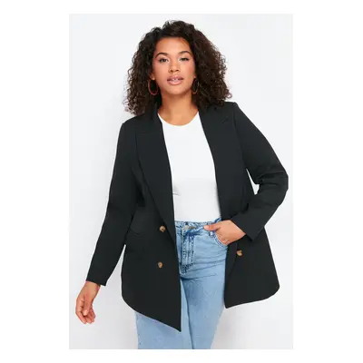 Trendyol Curve Black Oversize Lined Double Breasted Closure Woven Blazer Jacket