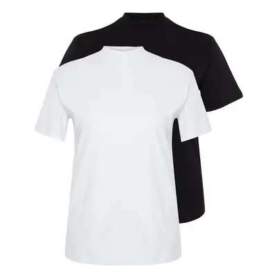 Trendyol Curve White-Black 2-Pack 100% Cotton Basic High Neck Knitted T-Shirt