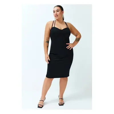 Trendyol Curve Black Sweetheart Neckline Strap Knitted Dress