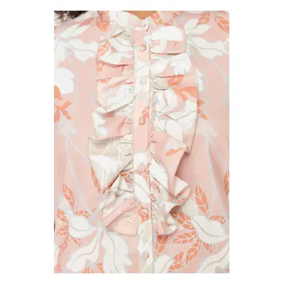 Trendyol Curve Orange Floral Ruffled Chiffon Woven Shirt