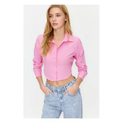 Trendyol Pink Crop Cotton Woven Back Detail Shirt