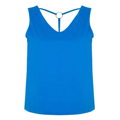 Trendyol Curve Blue Back Detailed 100% Cotton Knitted Blouse