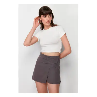 Trendyol Anthracite Knot Detailed Woven Short Skirt