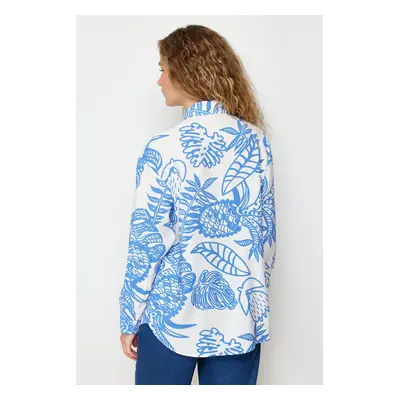 Trendyol Blue Lilium Fabric Patterned Oversize/Wide Fit Woven Shirt