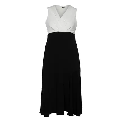 Trendyol Curve Black V Neck Color Block Sleeveless Midi Woven Dress