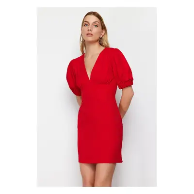 Trendyol Red A-line Back Detailed Balloon Sleeve Mini Woven Dress