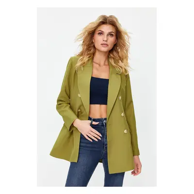 Trendyol Light Khaki Oversize Lined Double Breasted Closure Woven Blazer Jacket