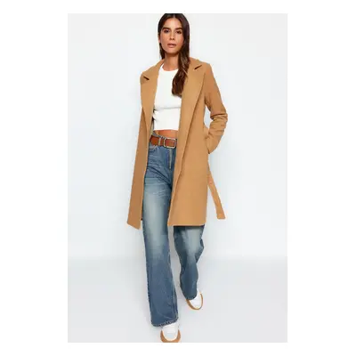 Trendyol Camel Belted Long Wool Cashmere Coat