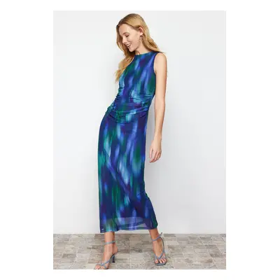 Trendyol Multi-Colored Gather/Drape Detailed Patterned Fitted Maxi Flexible Knitted Pencil Dress