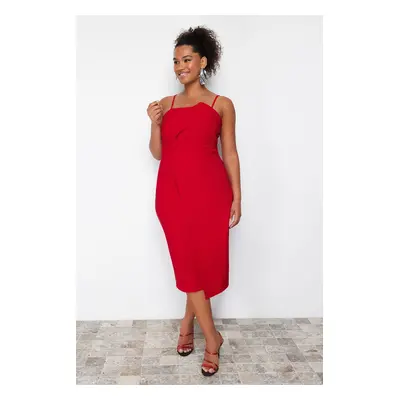 Trendyol Curve Red Adjustable Straps Bodycon Midi/Mid Length Woven Plus Size Dress