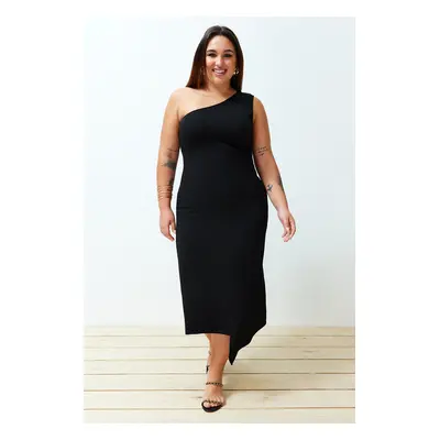 Trendyol Curve Black One Shoulder Asymmetric Knitted Dress