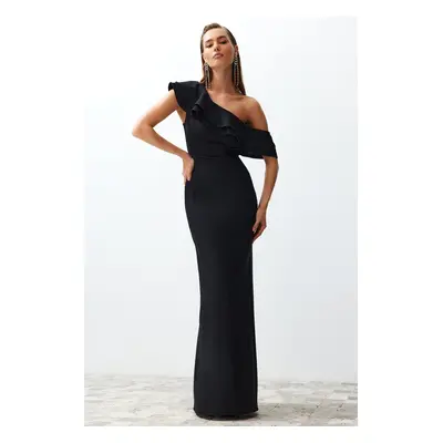 Trendyol Black Flounce Woven Elegant Evening Dress