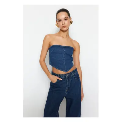 Trendyol Blue Asymmetrical Strapless Denim Bustier