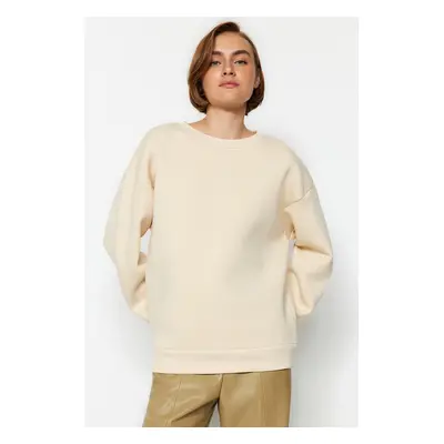 Trendyol Stone Oversize/Relaxed Cut Basic Crew Neck Thick/Polar inside Knitted Sweatshirt