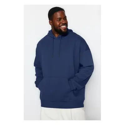 Trendyol Navy Blue Plus Size Oversize/Wide Cut Hooded Fleece Inside/Warm Sweatshirt