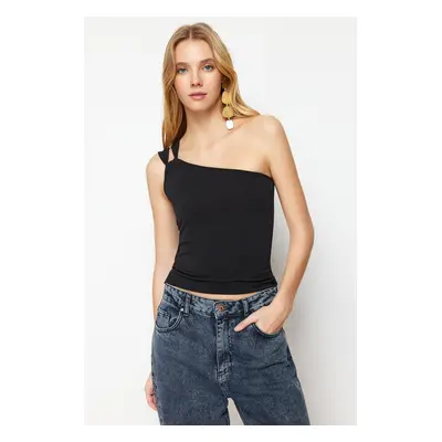 Trendyol Black One Shoulder Fitted Stretchy Knitted Blouse