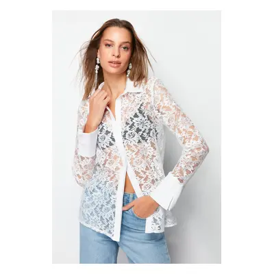 Trendyol White Unlined Knitted Lace Shirt