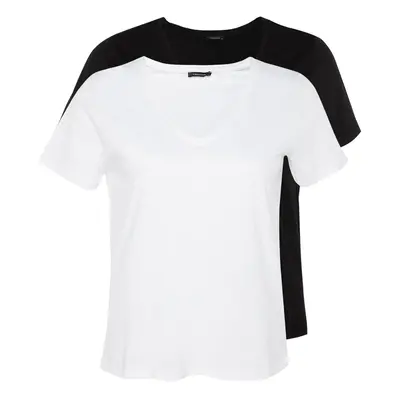 Trendyol Curve Black-White 2-Pack Basic 100% Cotton Knitted T-Shirt