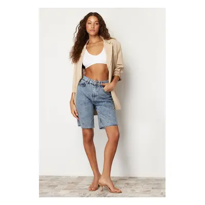 Trendyol Light Blue High Waist Denim Shorts & Bermuda