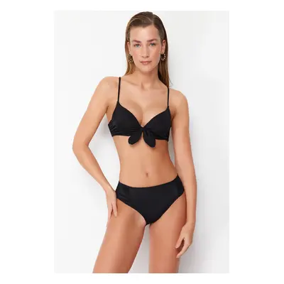 Trendyol Black Draped High Waist Hipster Bikini Bottom