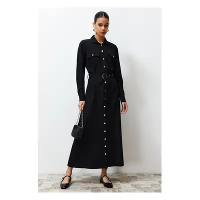 Trendyol Black Gold Button Detailed Woven Shirt Dress