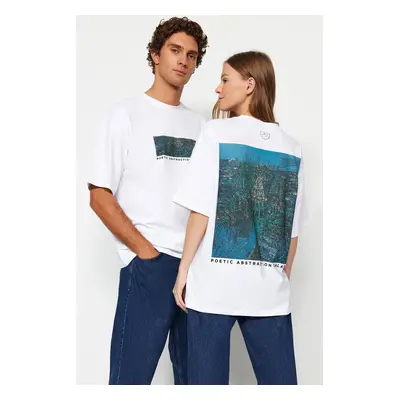 Trendyol White Unisex Oversize Revolution Erbil Printed Knitted T-Shirt